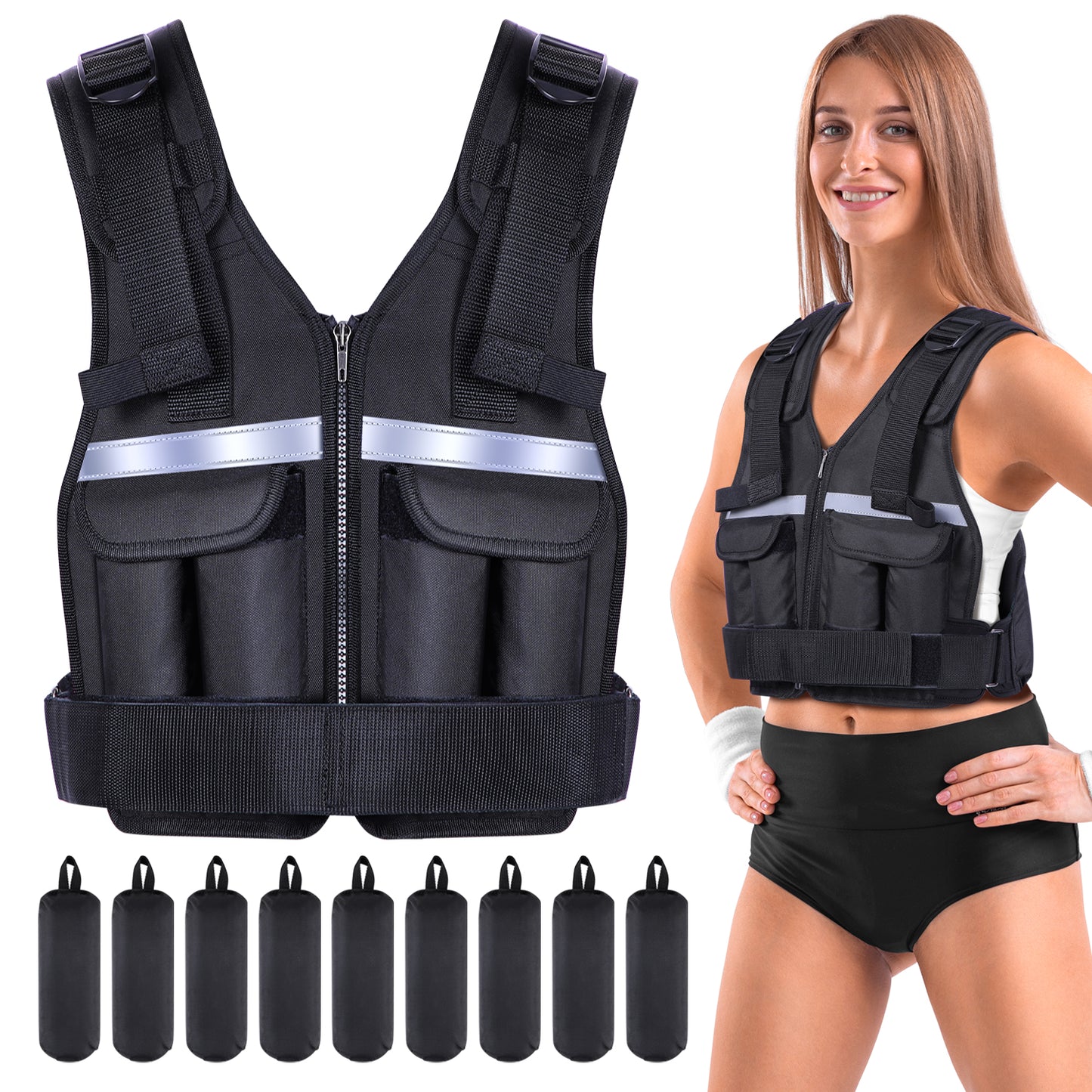 Adjustable Weighted Vest Weights Set: Sportneer 2-18 lbs/2-19 lbs Body Weight Vests 9 In 1 Fast Adjust Running Vest for Men Women Gym Home Workout Fitness Strength Training 2-18/19 Lbs Removable