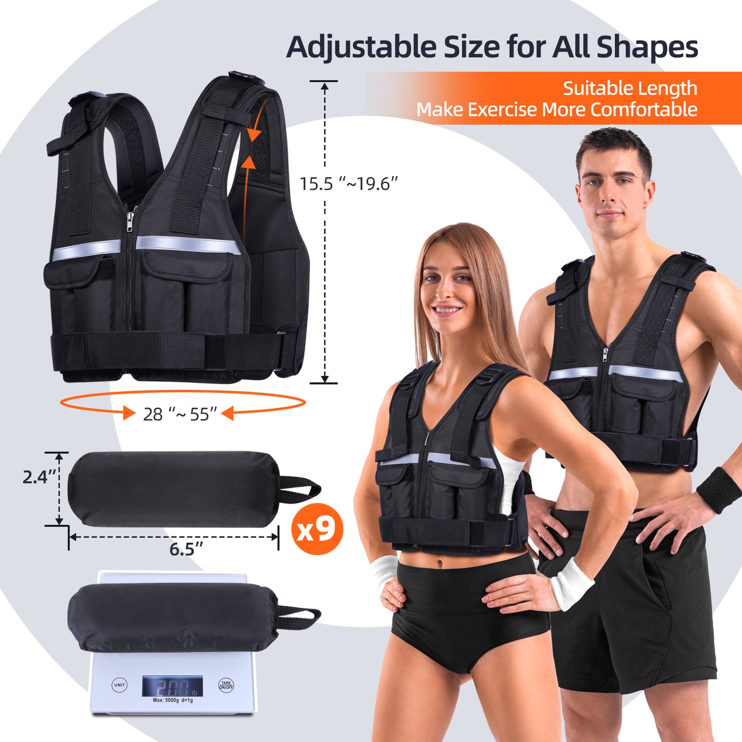 Adjustable Weighted Vest Weights Set: Sportneer 2-18 lbs/2-19 lbs Body Weight Vests 9 In 1 Fast Adjust Running Vest for Men Women Gym Home Workout Fitness Strength Training 2-18/19 Lbs Removable