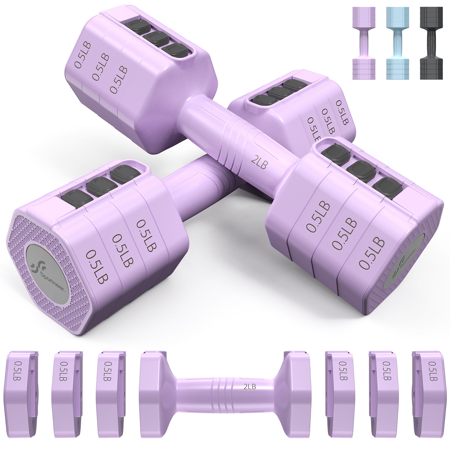 Adjustable Dumbbells Hand Weights Set: Sportneer 4 In 1 Weight Each 2lb 3lb 4lb 5lb Free Weights Dumbbells Set for Women Fast Adjust Dumbbell Set for Men Home Gym Workout Strength Training Exercise