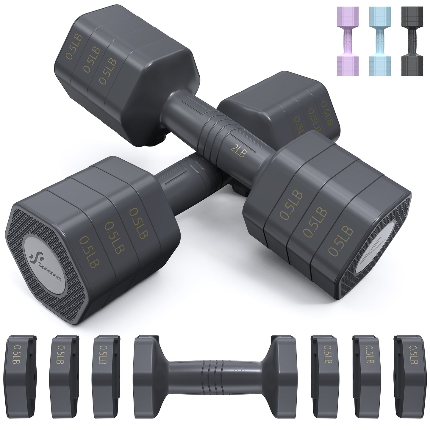 Adjustable Dumbbells Hand Weights Set: Sportneer 4 In 1 Weight Each 2lb 3lb 4lb 5lb Free Weights Dumbbells Set for Women Fast Adjust Dumbbell Set for Men Home Gym Workout Strength Training Exercise