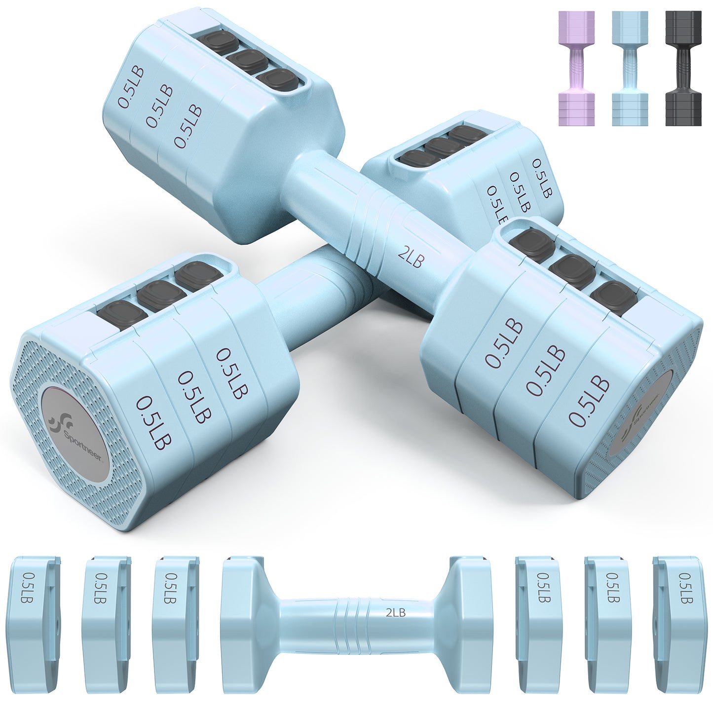 Adjustable Dumbbells Hand Weights Set: Sportneer 4 In 1 Weight Each 2lb 3lb 4lb 5lb Free Weights Dumbbells Set for Women Fast Adjust Dumbbell Set for Men Home Gym Workout Strength Training Exercise