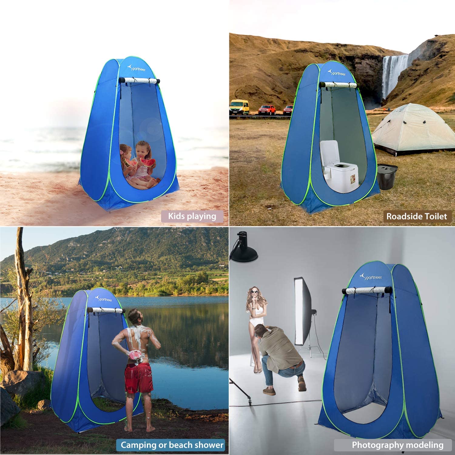 Shower tent with outlet drain