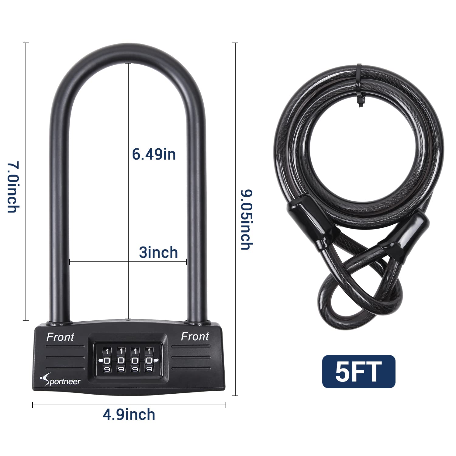 SportneerBike U Lock Combination Heavy Duty Bicycle Locks Set